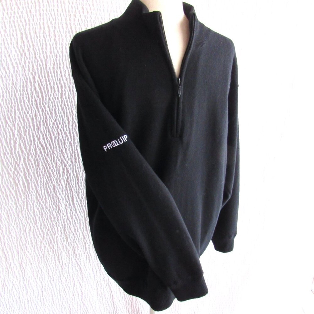 Proquip Black Lambswool Water Repellent Sweater Pullover Medium Mens Black Zip